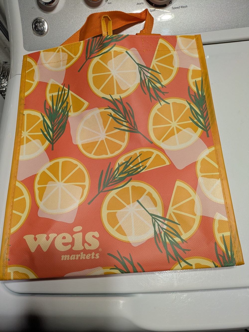 Reusable Lemon Pattern Tote Bag in Coral and Yellow